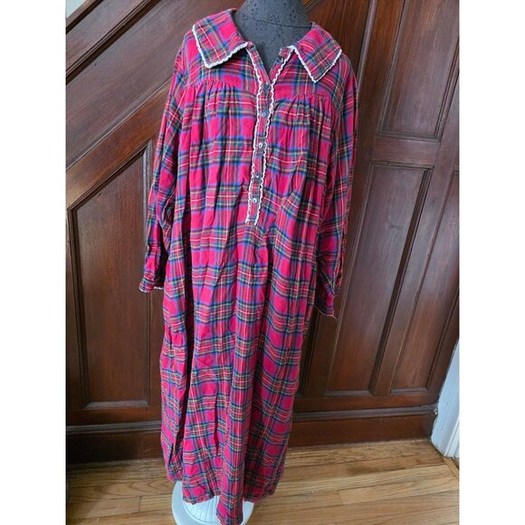 Charter Club Other - Charter Club Red Plaid Flannel Nightgown W Lace Trim Button Front 2X 100% Cotton